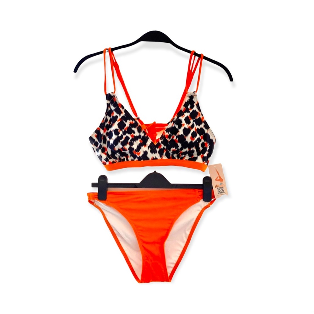 Women’s Orange Leopard Print Strap Bikini Set NWT